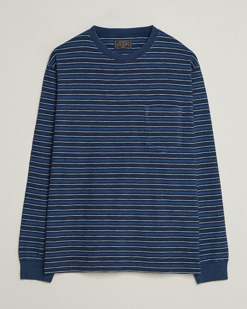 BEAMS PLUS Indigo Stripe LS T-Shirt Navy – Azul