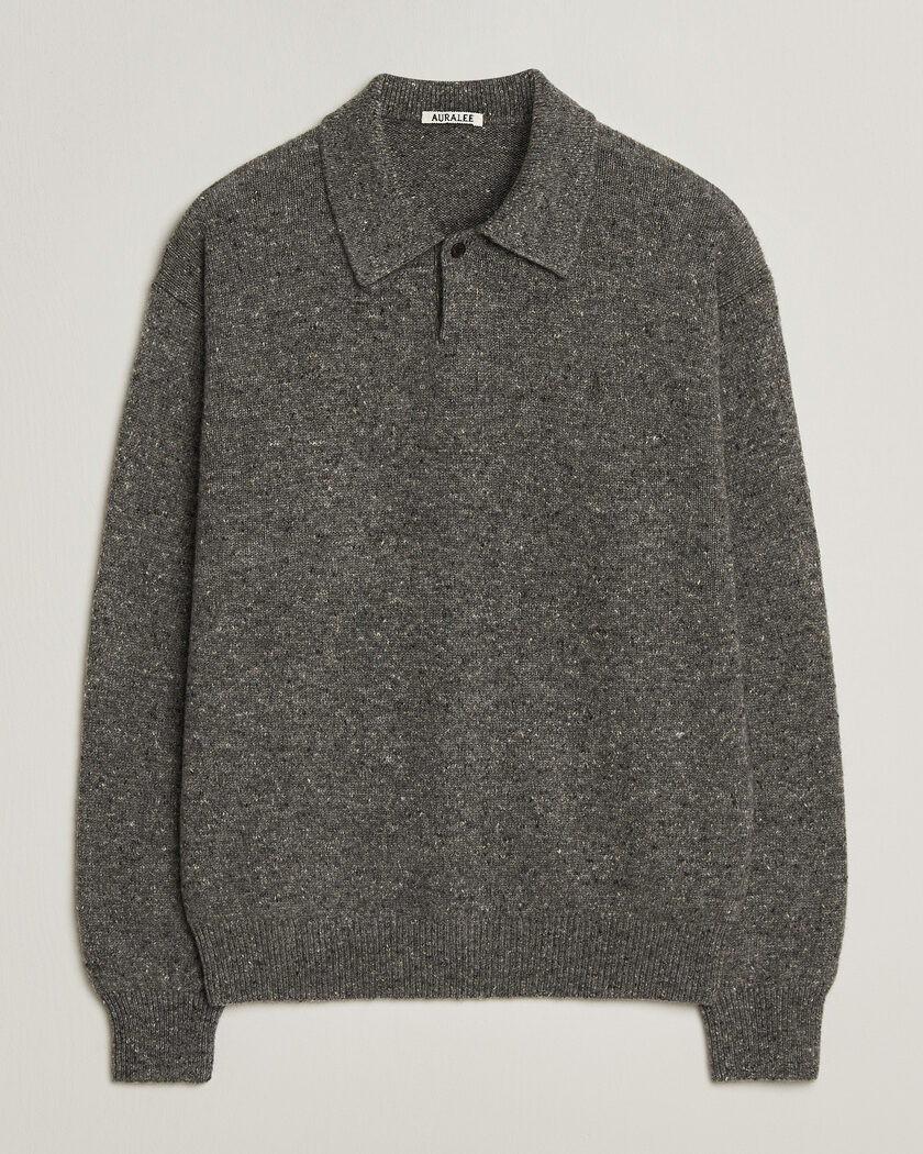 Auralee Cashmere Nep Knit Polo Mix Gray – Gris