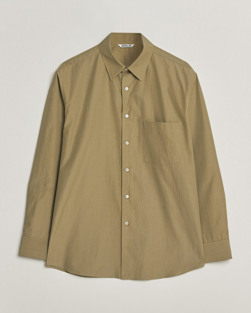 Auralee Finx Light Weather Chambray Shirt Olive Brown – Verde