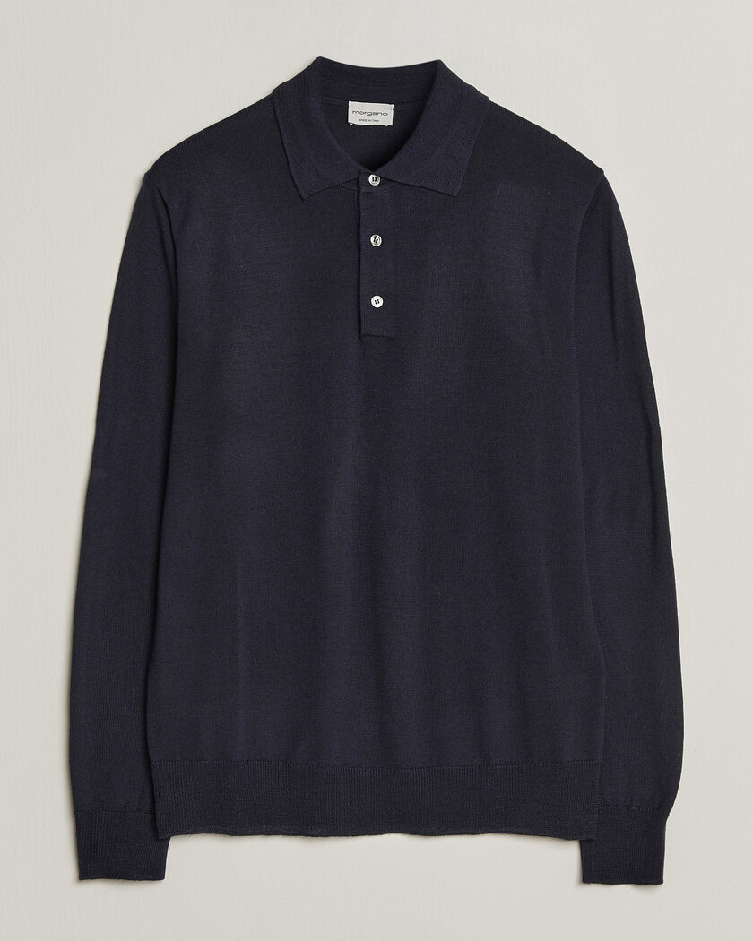 Morgano Extra Fine Merino Wool Polo Navy – Azul