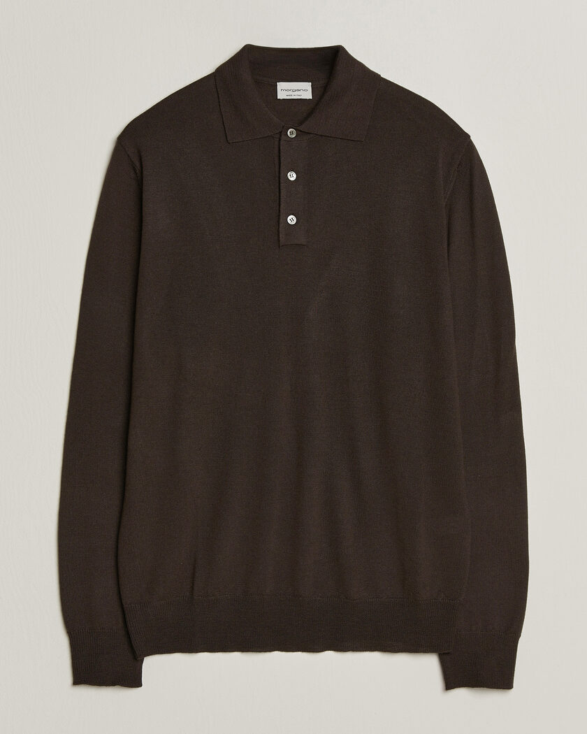 Morgano Extra Fine Merino Wool Polo Dark Brown – Marrón
