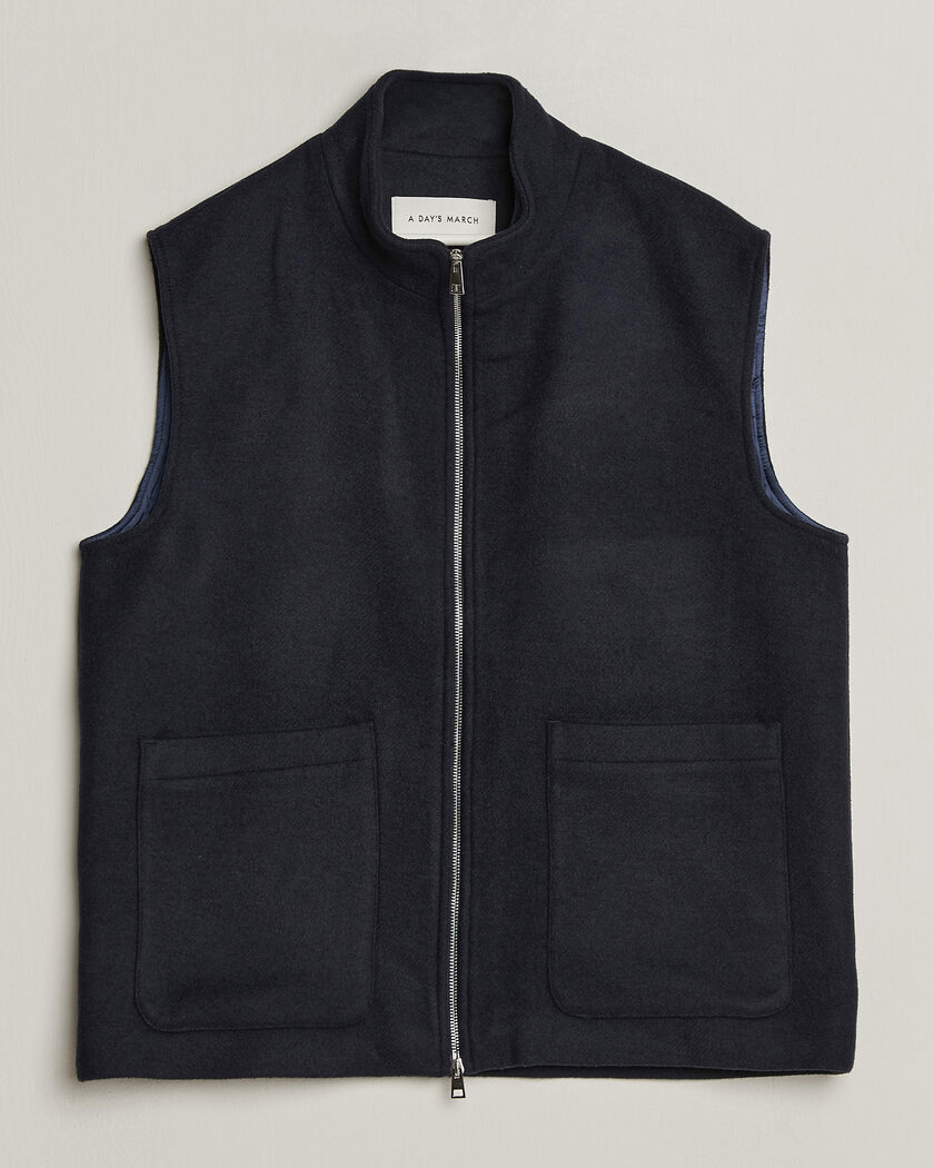 A Day's March Canora Lined Wool Vest Navy – Azul