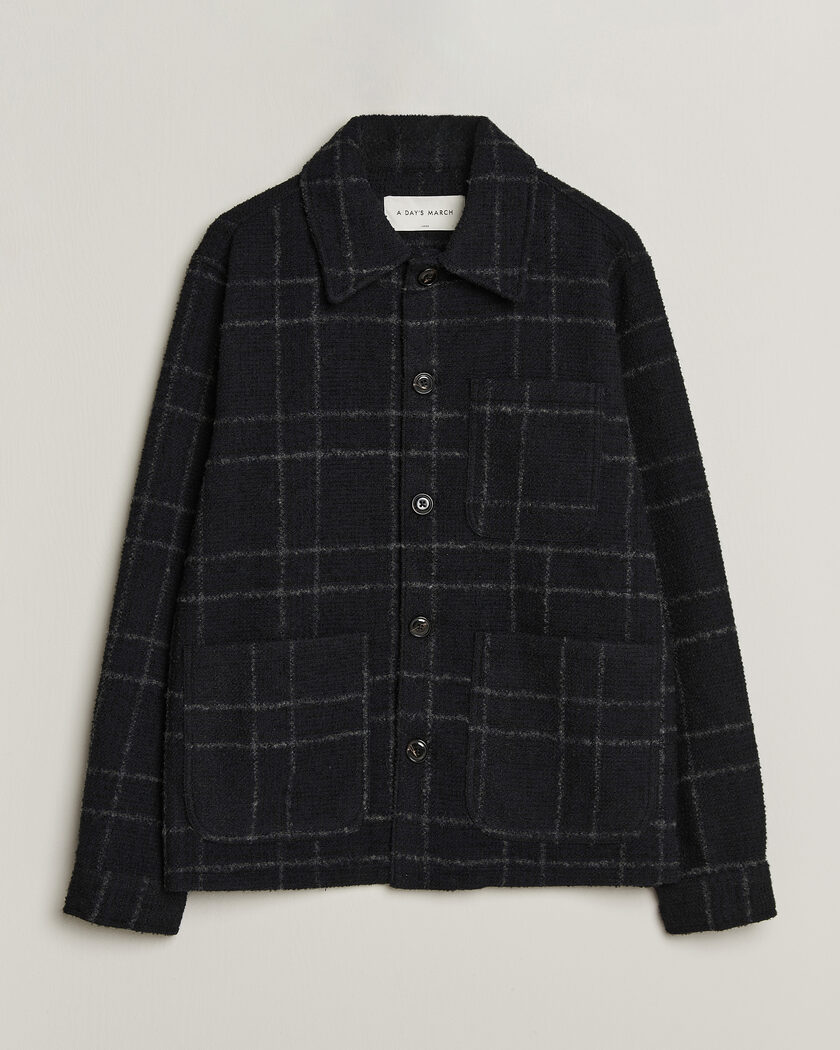 A Day's March Algot Wool Checked Overshirt Navy – Azul