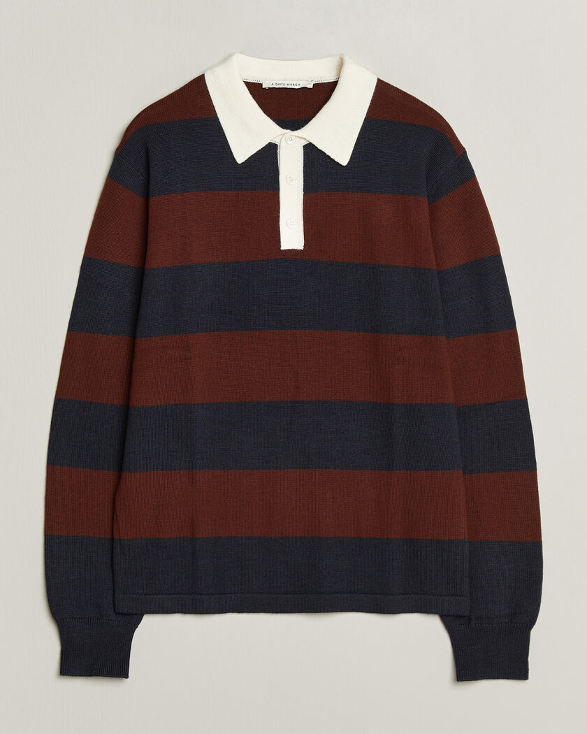 A Day's March Kenny Striped Merino Rugby Sweater Rust/Navy – Multicolor
