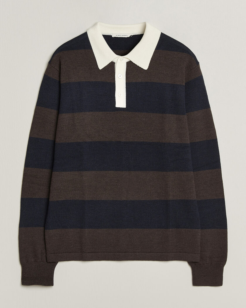 A Day's March Kenny Striped Merino Rugby Sweater Brown/Navy – Marrón