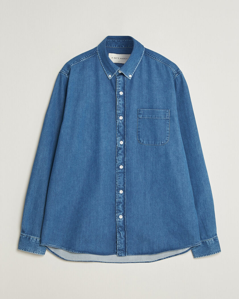 A Day's March Original Button Down Denim Shirt Mid Blue – Azul