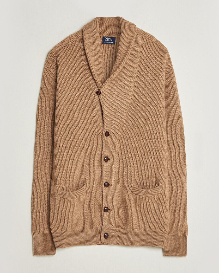 William Lockie Windsor Camelhair Shawl Cardigan Natural Brown – Marrón