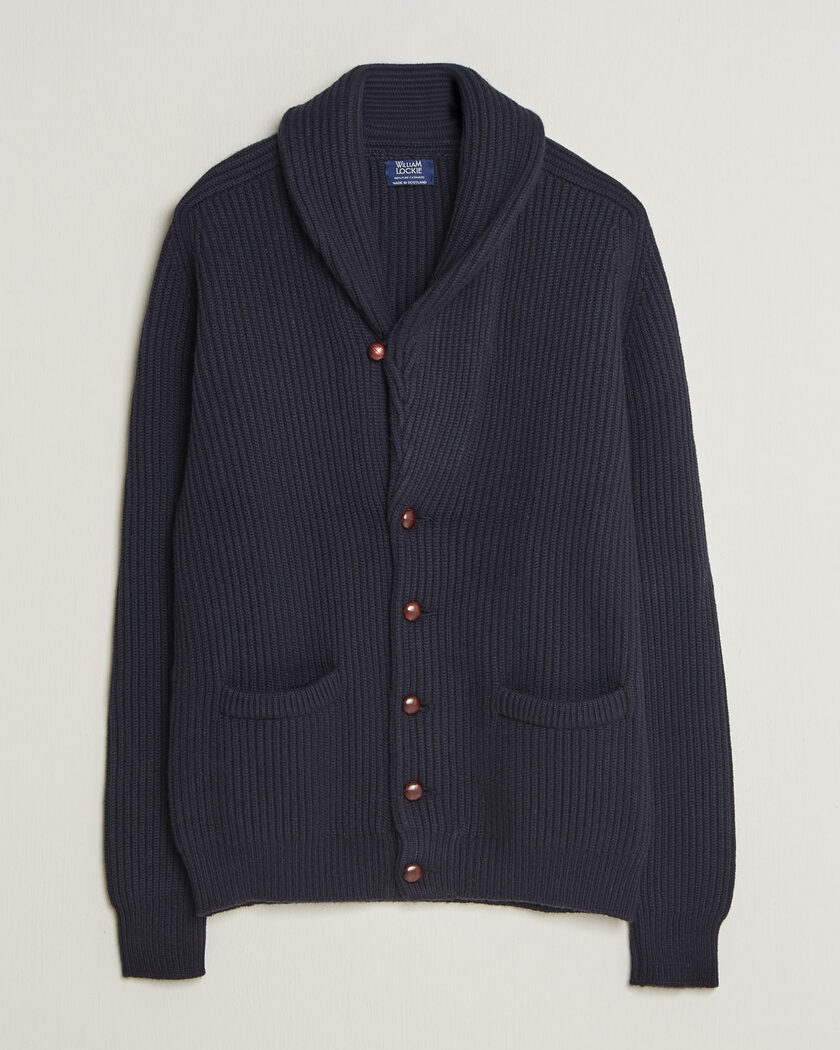 William Lockie Windsor Cashmere Shawl Cardigan Navy – Azul