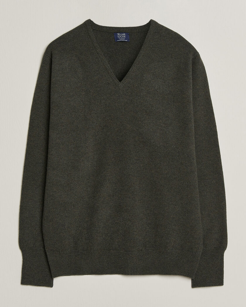 William Lockie Rob Lambswool V-Neck Seaweed – Verde