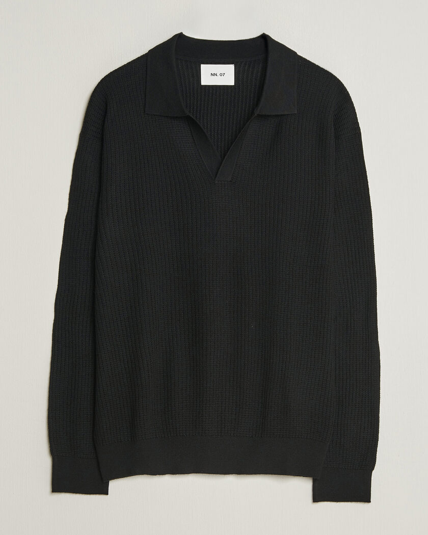 NN07 Nate Wool Knitted Polo Black – Negro