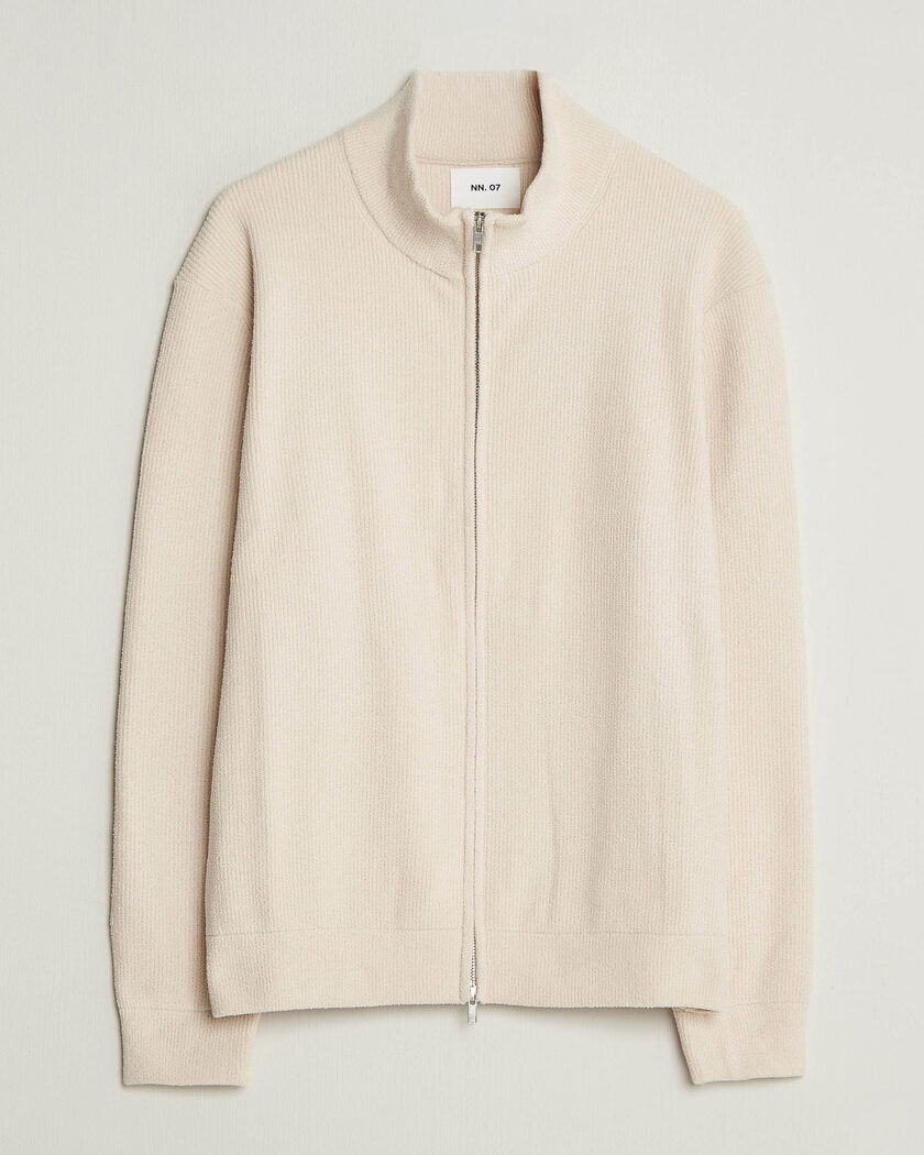 NN07 Danny Rib Knitted Full Zip Ivory – Blanco