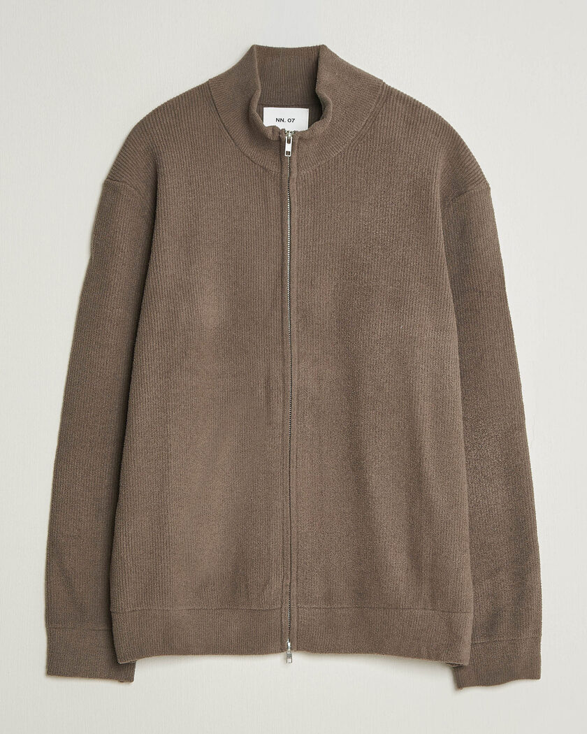NN07 Danny Rib Knitted Full Zip Mable Husk – Marrón