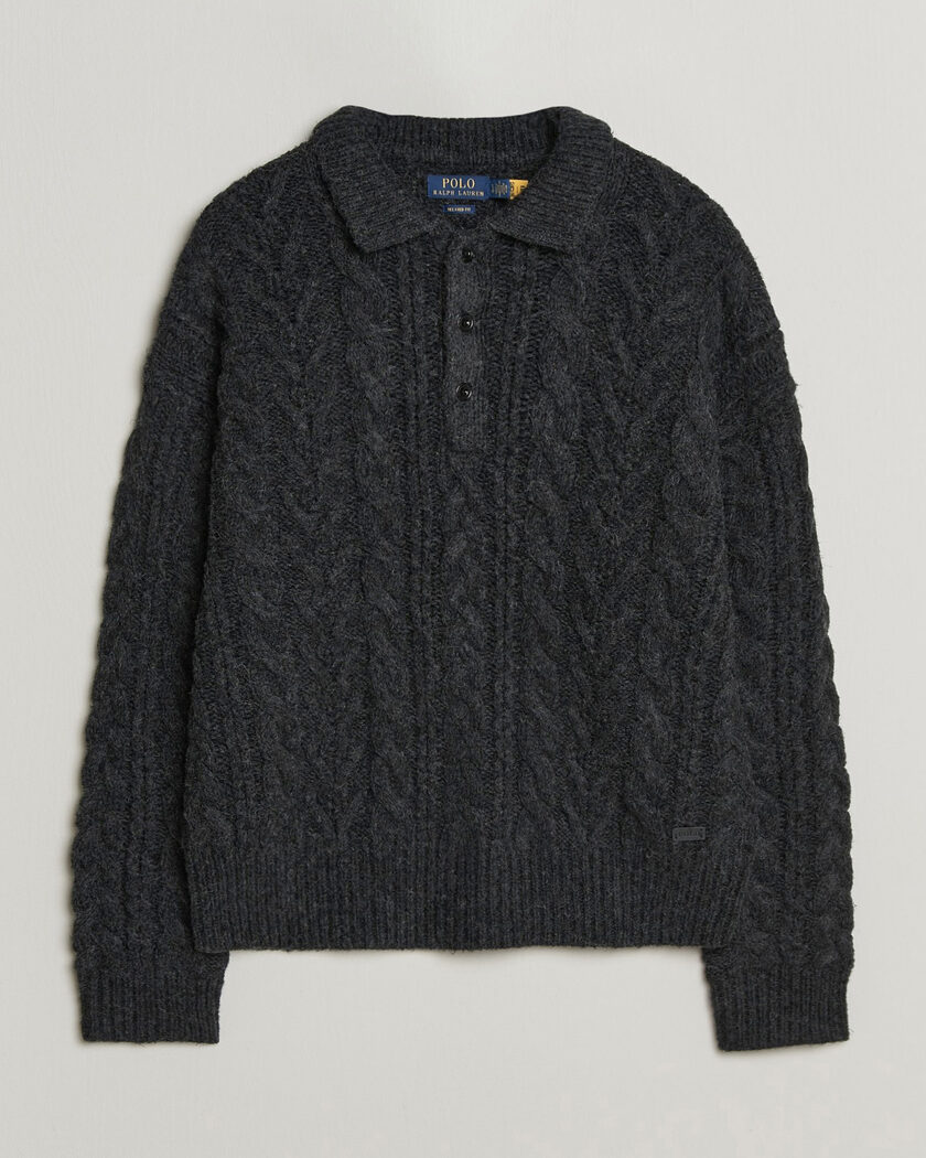 Polo Ralph Lauren Wool Blend Aran Sweater Hawks Eye Heather – Negro