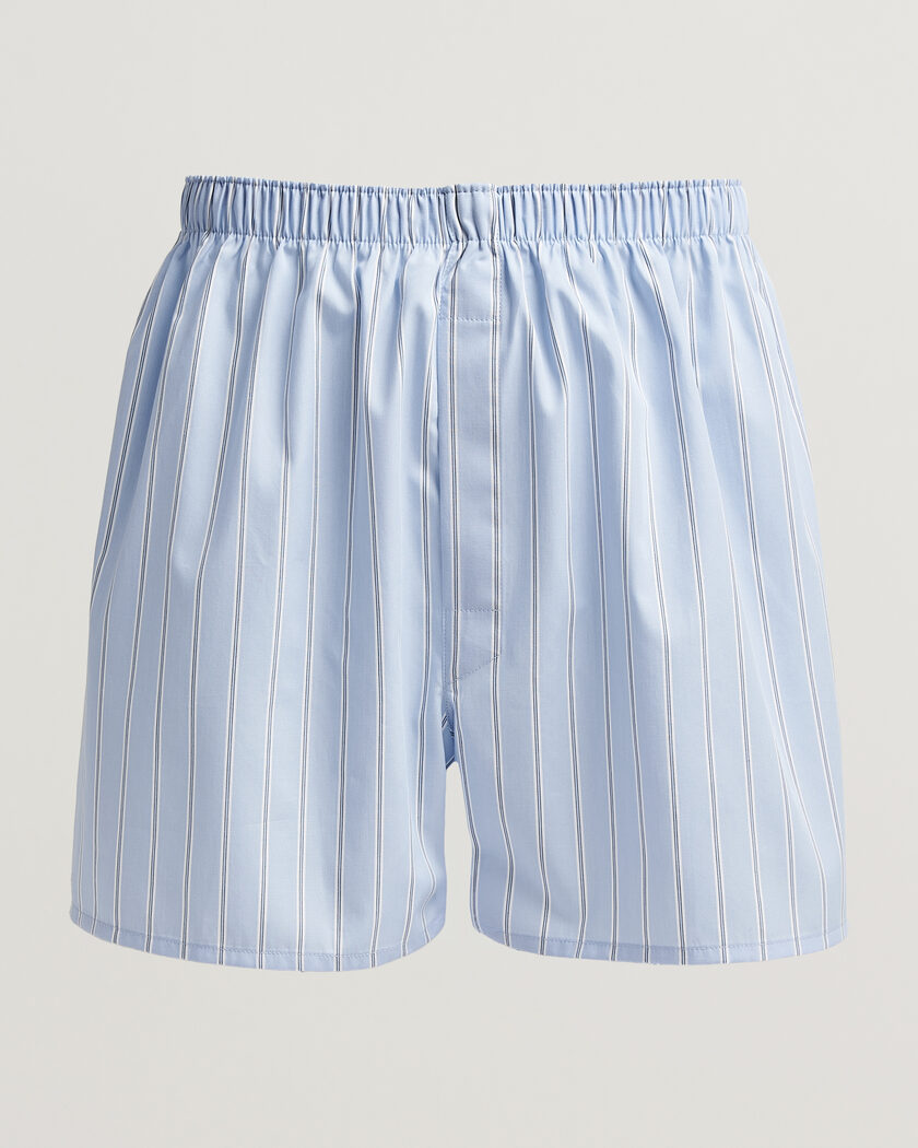Sunspel Classic Woven Cotton Boxer Shorts Blue Wide Stripe – Azul