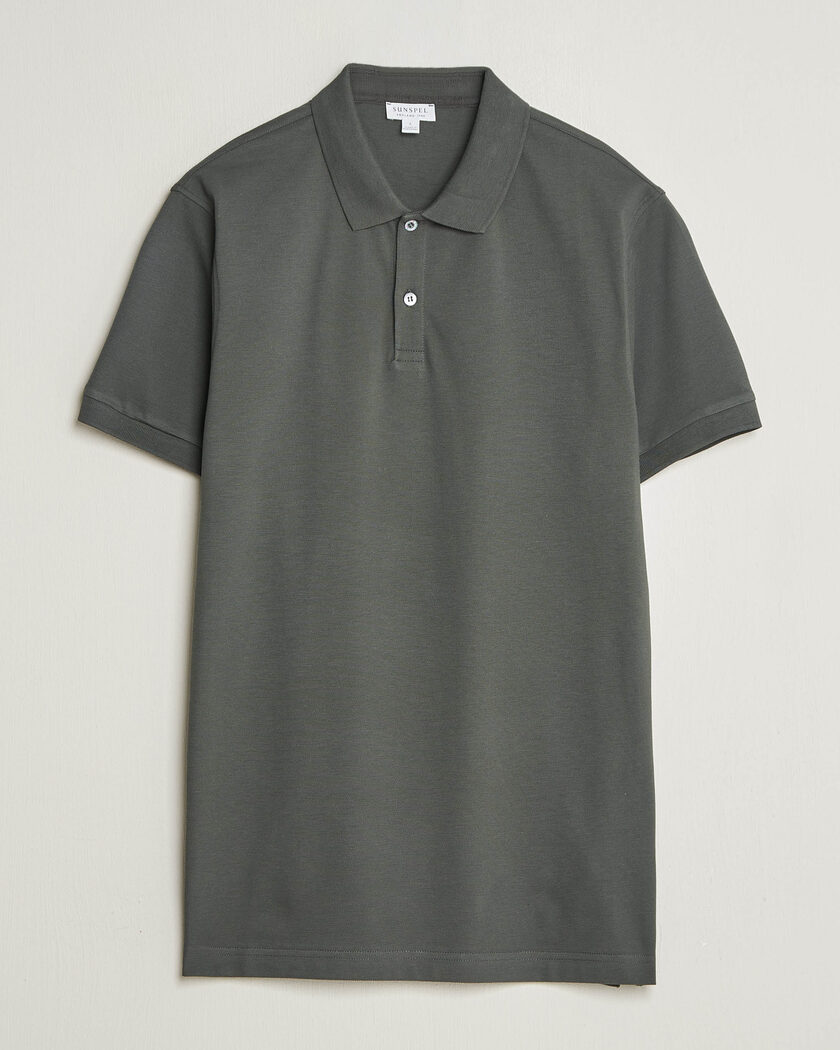 Sunspel Short Sleeve Pique Polo Slate Green – Verde