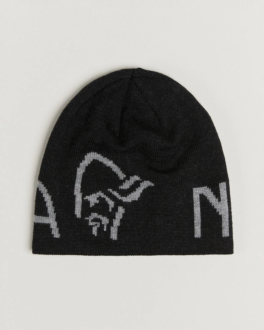 Norrøna Mid Merino Wool Logo Beanie Caviar Melange – Negro