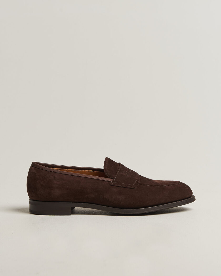Edward Green Piccadilly Penny Loafer Mink Suede – Marrón