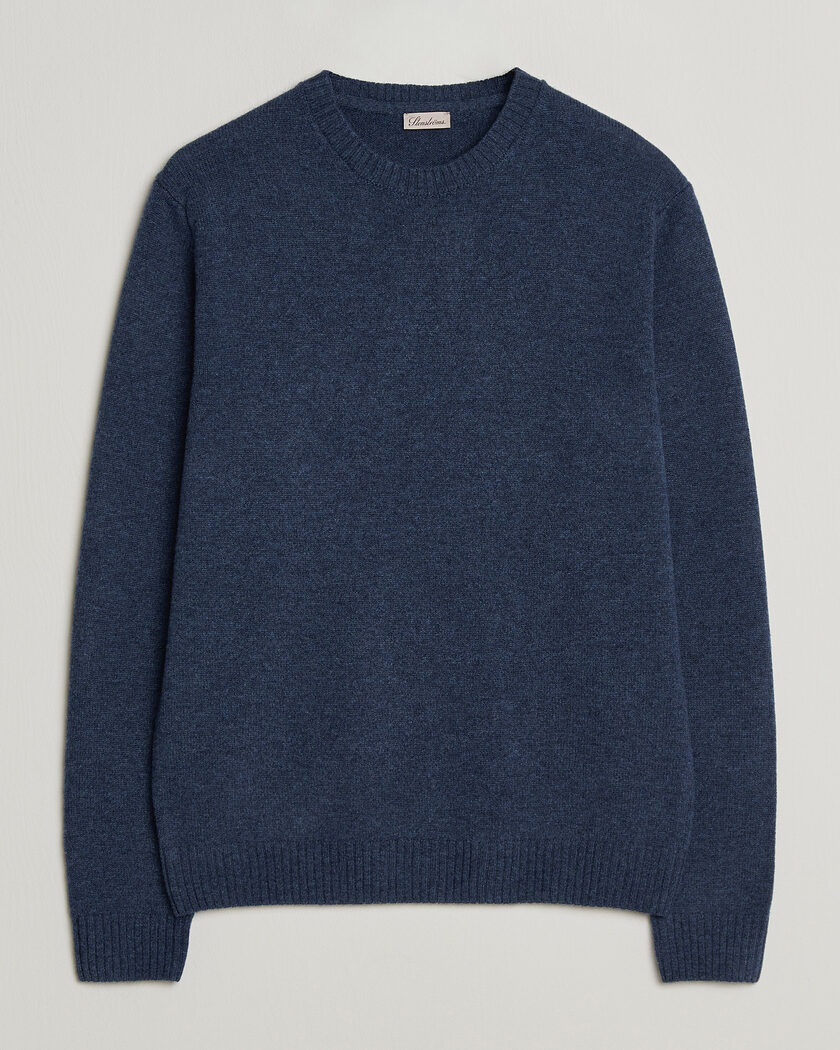 Stenströms Knitted Lambswool Crew Neck Indigo Melange – Azul