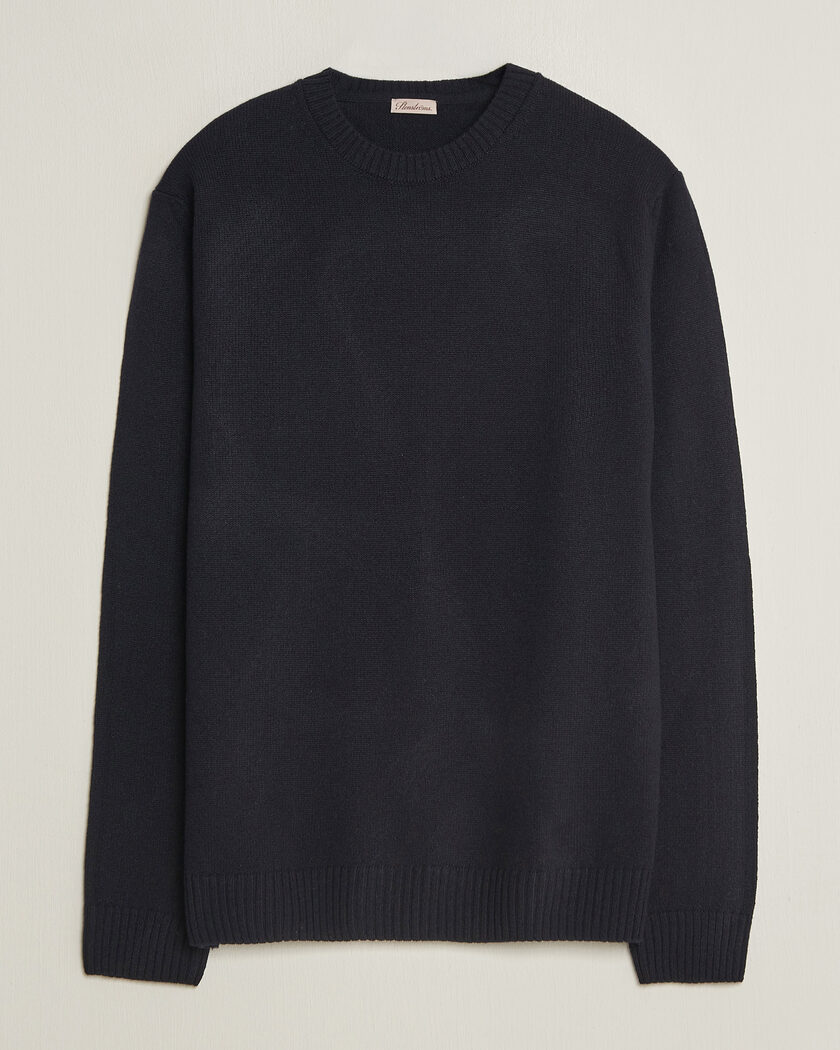 Stenströms Knitted Lambswool Crew Neck Dark Navy – Azul