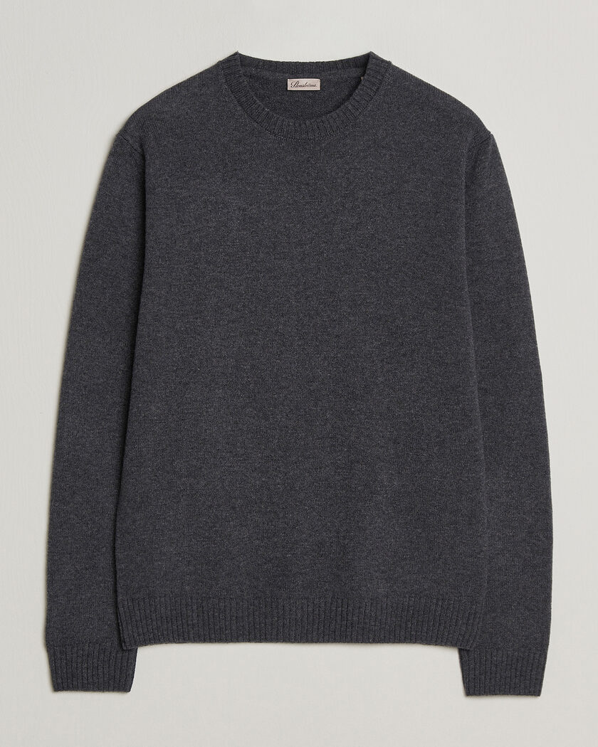 Stenströms Knitted Lambswool Crew Neck Dark Grey Melange – Gris