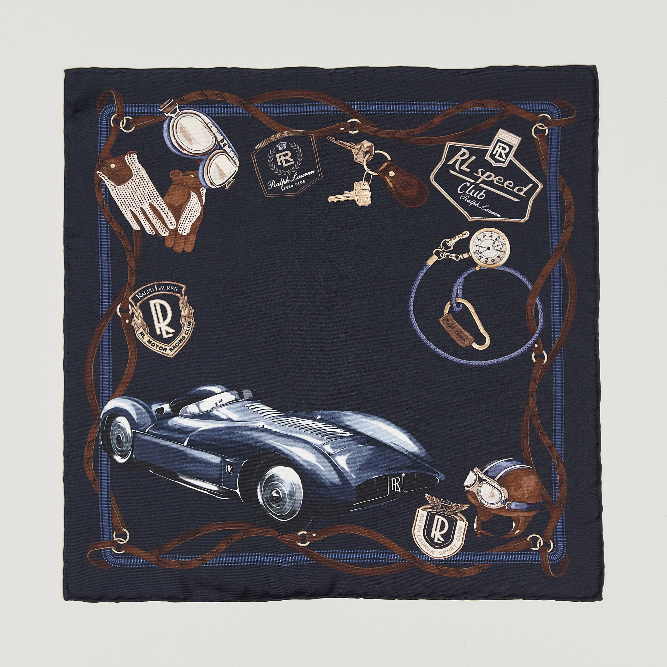 Ralph Lauren Purple Label Speed Club Silk Pocket Square Navy – Azul