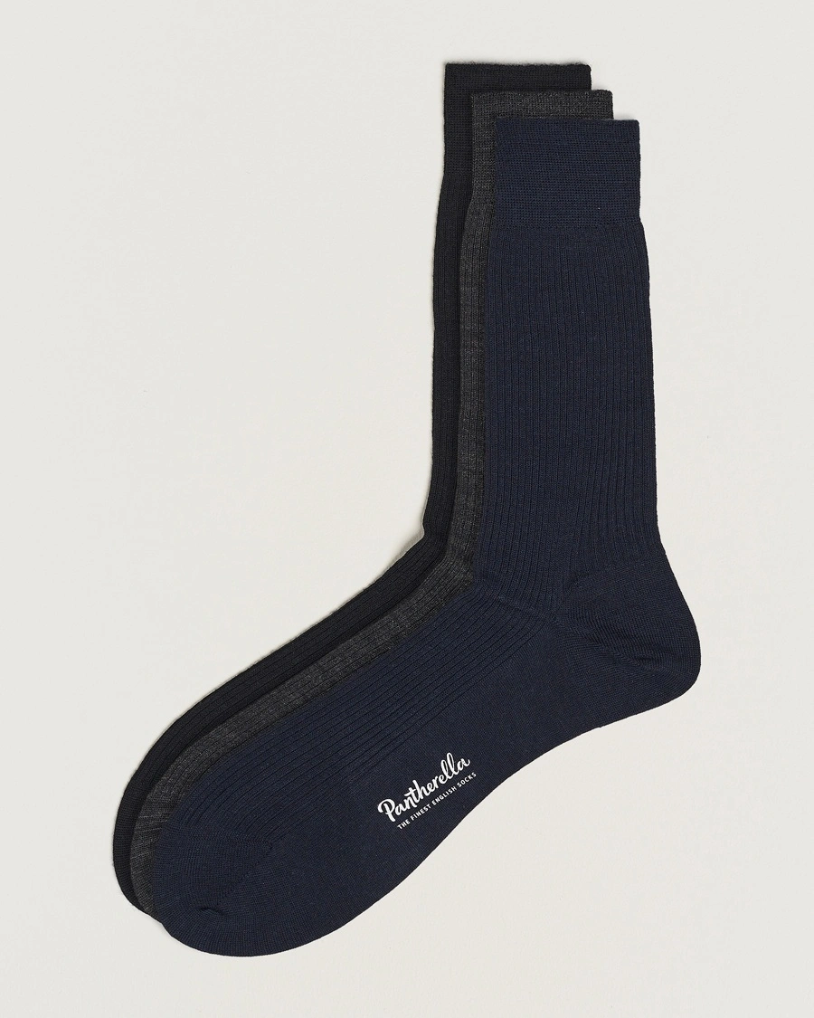 Pantherella 3-Pack Naish Merino/Nylon Sock Navy/Black/Charcoal