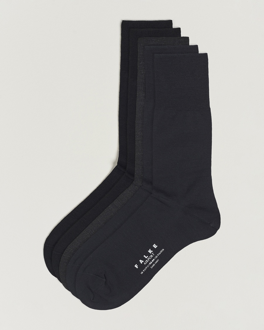 Falke 5-Pack Airport Socks Black/Dark Navy/Anthracite Melange – Azul