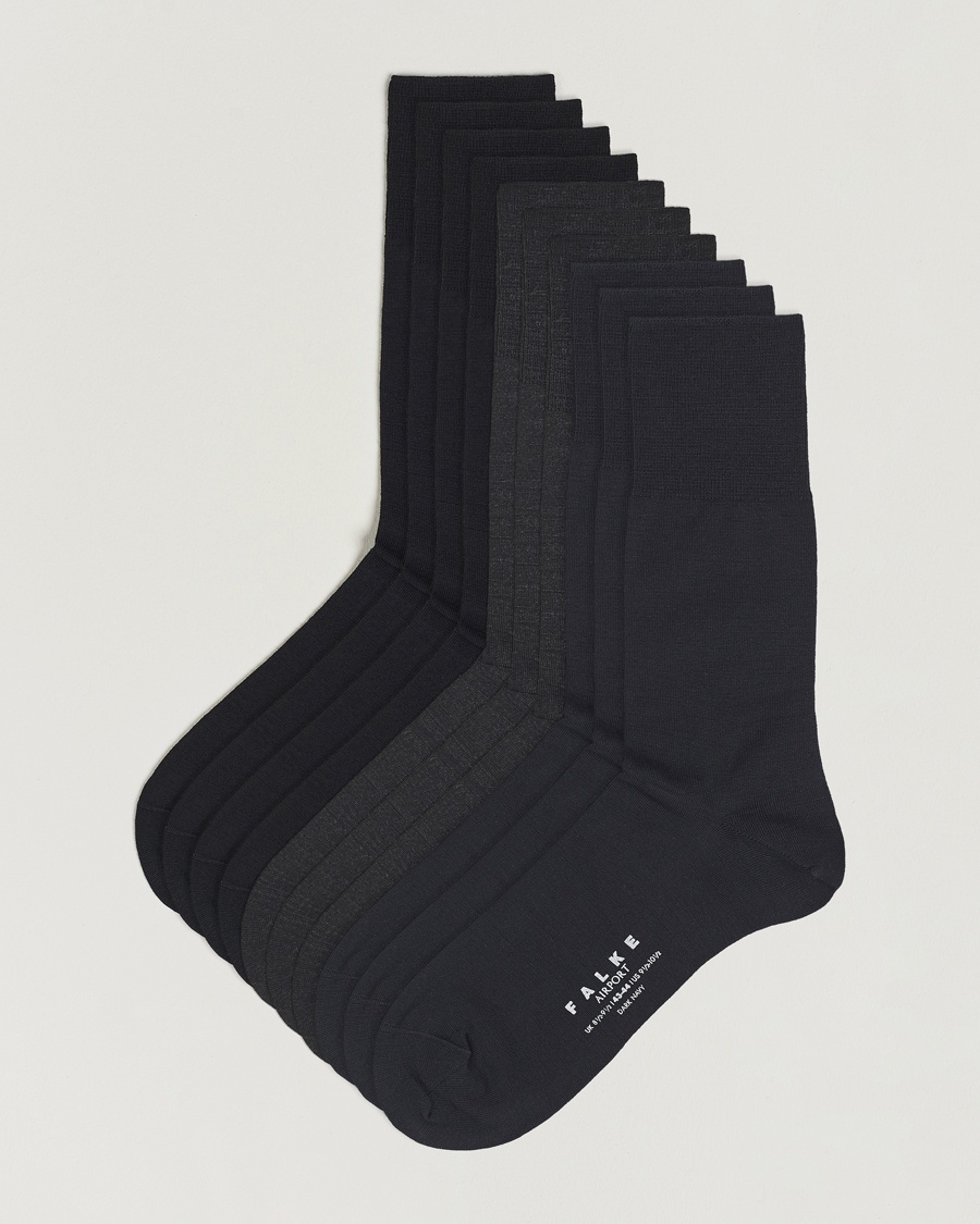 Falke 10-Pack Airport Socks Black/Dark Navy/Anthracite Melange – Azul