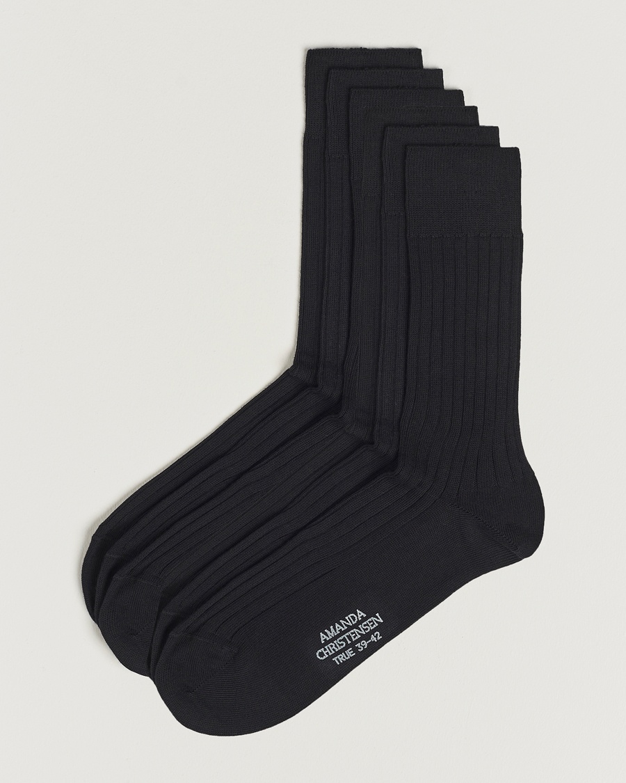 Amanda Christensen 6-Pack True Cotton Ribbed Socks Black