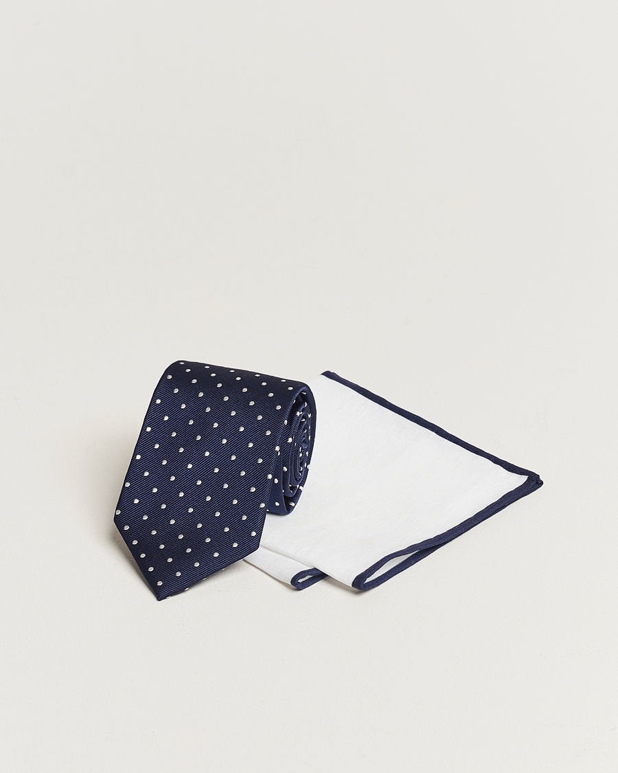 Amanda Christensen Set Tie & Pocket Square Navy/White – Azul