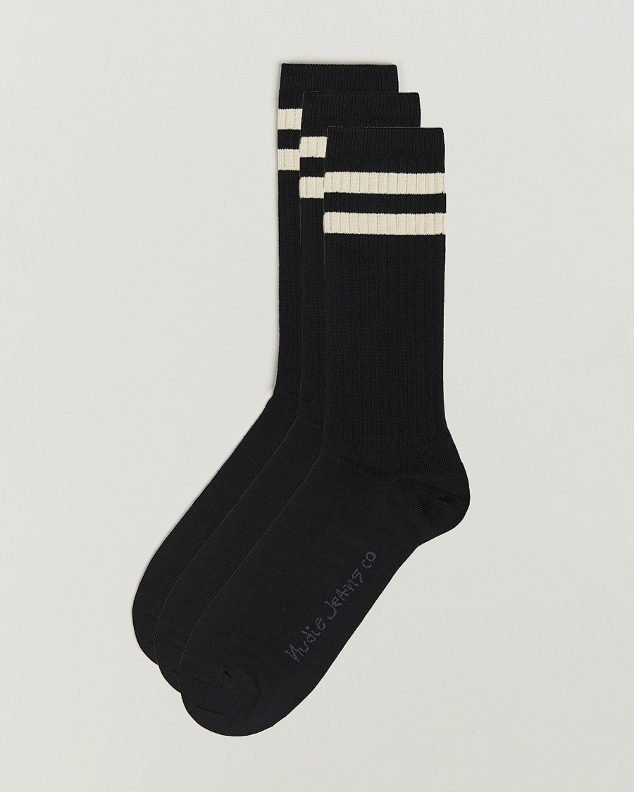 Nudie Jeans 3-pack Amundsson Tennis Socks Black/White – Negro