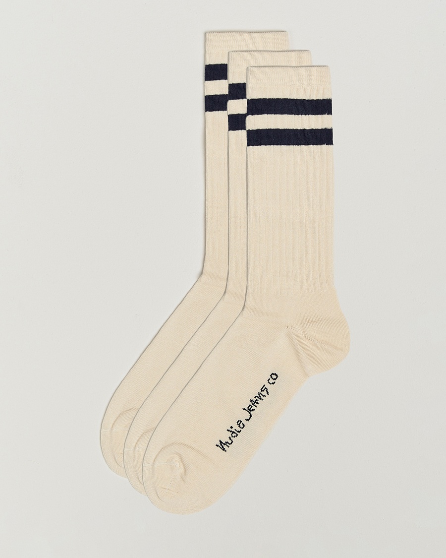 Nudie Jeans 3-pack Amundsson Tennis Socks Off White/Navy – Blanco