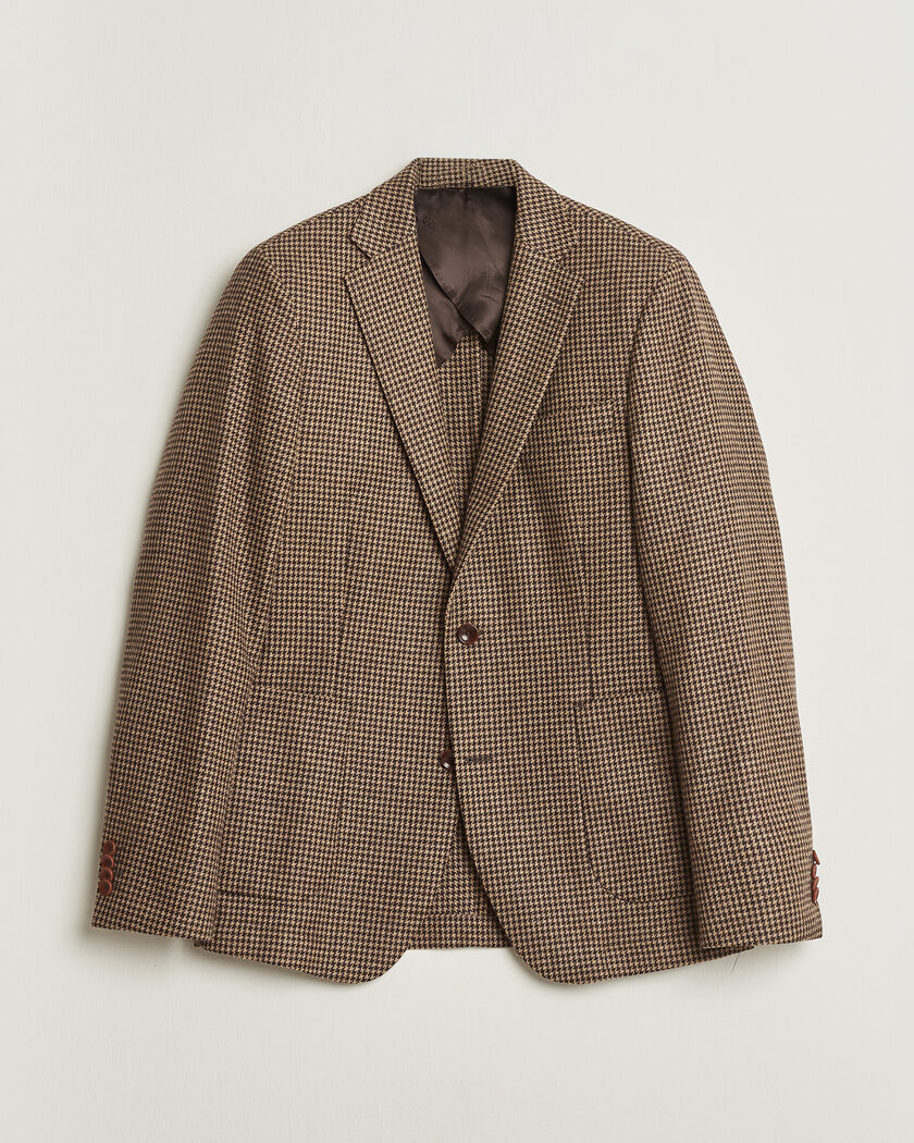 Pre-owned Oscar Jacobson Einar Houndstooth Wool Blazer Brown 50 – Marrón