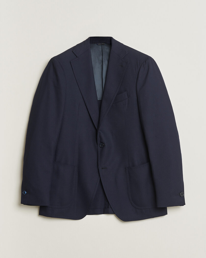 Pre-owned Gabo Napoli Navy Hopsack Wool Blazer 50 – Azul