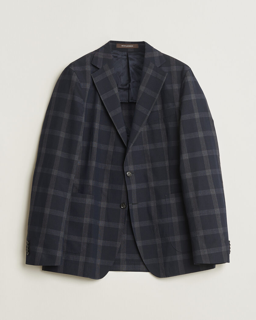 Pre-owned Oscar Jacobson Epic Checked Wool Blazer Blue 52 – Azul