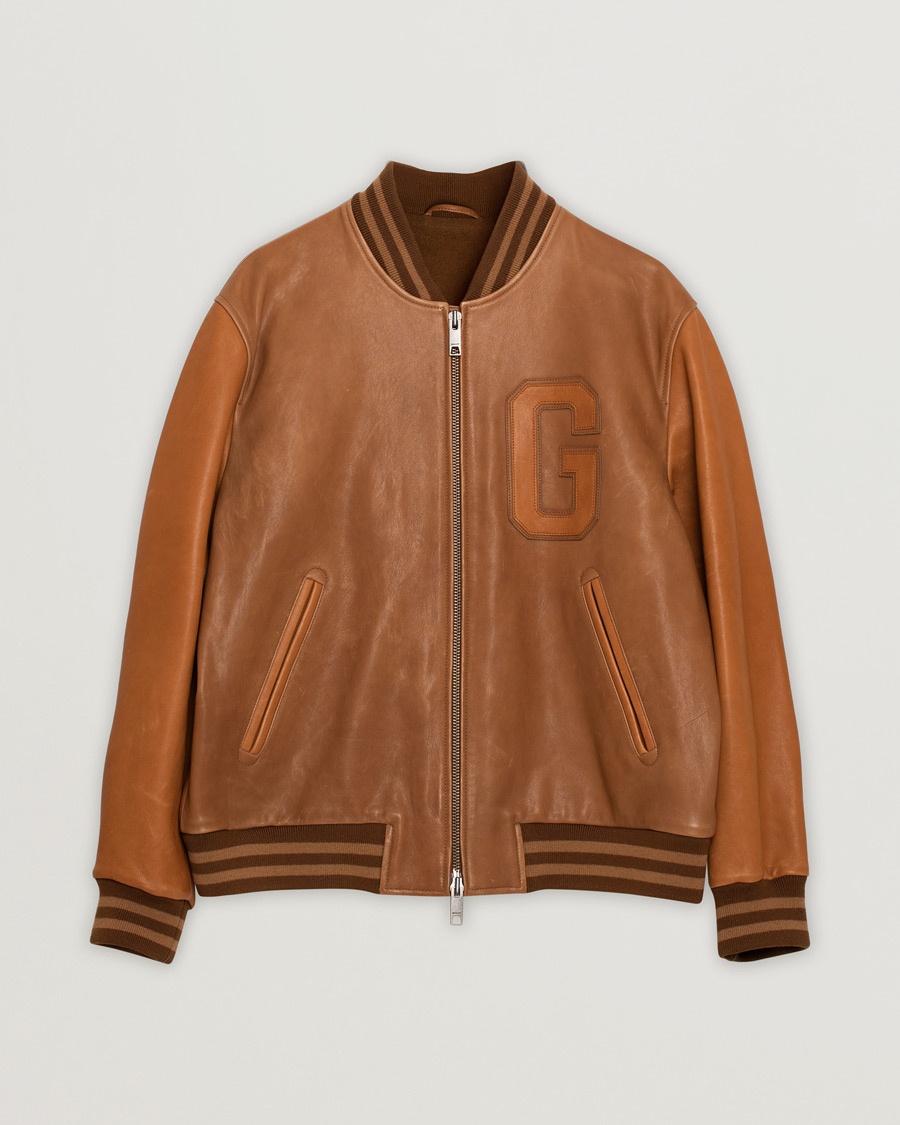 Pre-owned GANT Leather Varsity Jacket Brown Sugar – Marrón