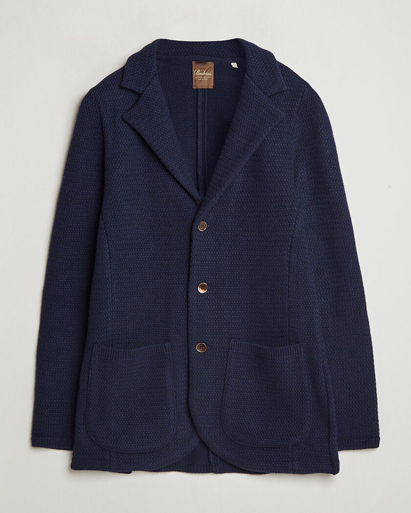 Pre-owned Stenströms Knitted Textured Merino Wool Blazer Navy M – Azul