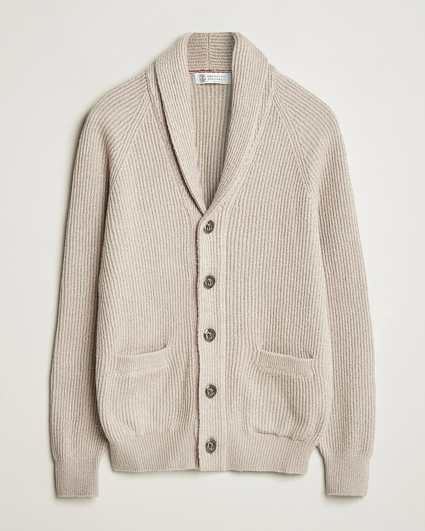 Pre-owned Brunello Cucinelli Heavy Rib Shawl Cardigan Beige 52 – Beige
