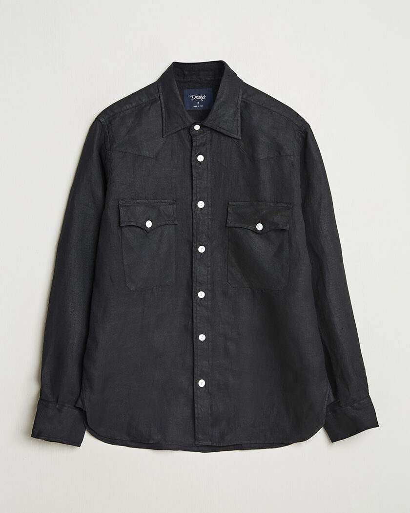 Pre-owned Drake's Linen Twill Western Shirt Black L – Negro