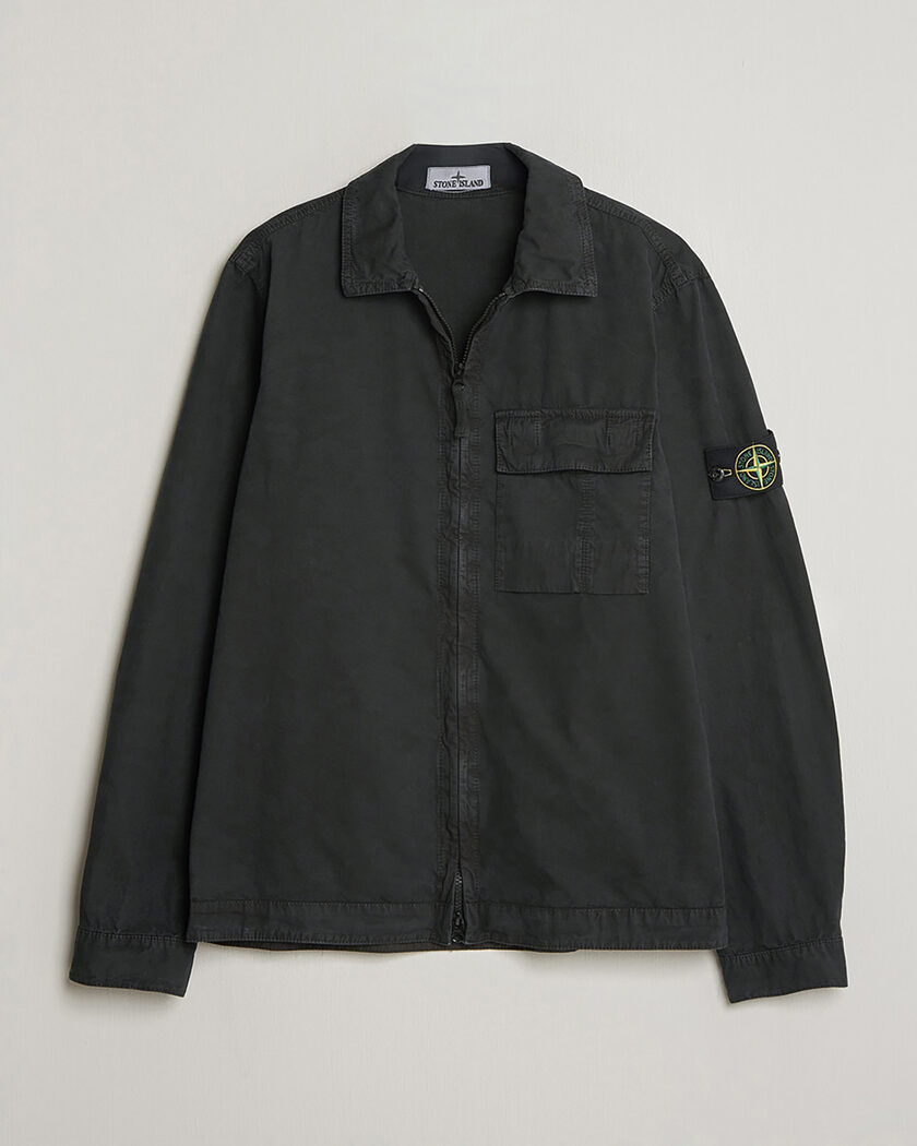 Pre-owned Stone Island Brushed Cotton Canvas Zip Overshirt Black S – Negro