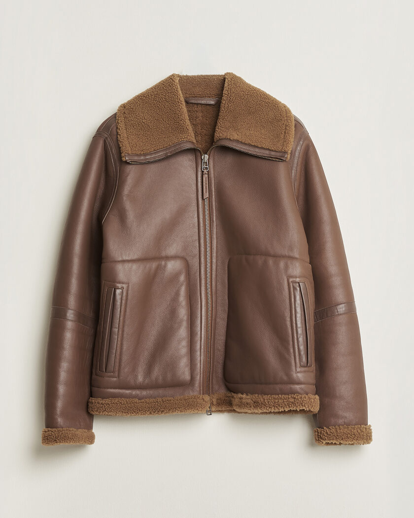 Pre-owned Tiger of Sweden Dace Shearling Jacket Brown M – Marrón