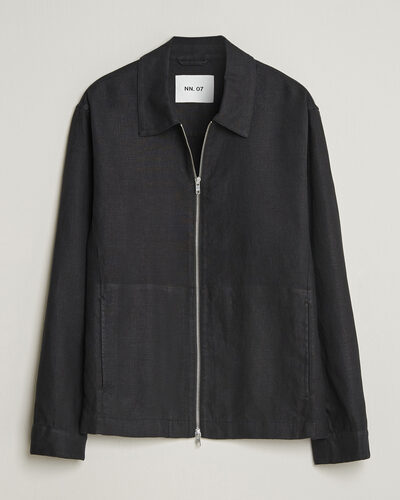 NN07 Alban Linen Full Zip Overshirt Black