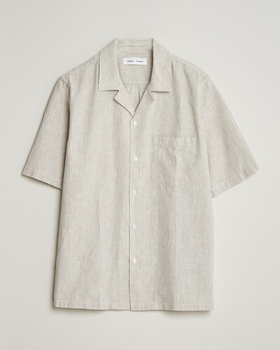 Samsøe Samsøe Oscar Linen/Cotton Striped Short Sleeve Shirt Aluminum
