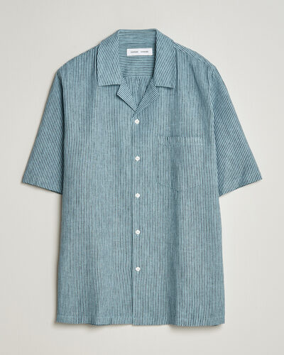 Samsøe Samsøe Oscar Linen/Cotton Striped Short Sleeve Shirt Tourmaline