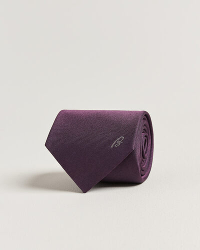Brioni Embroidered Logo Silk Tie Burgundy