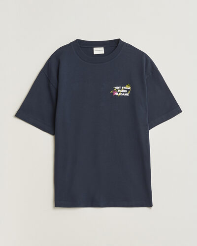 Drôle de Monsieur Vine Embroidered Slogan T-Shirt Navy