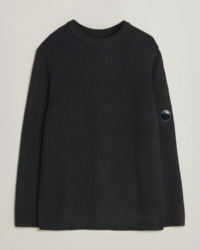 C.P. Company Full Rib Knitted Cotton Crew Neck Black