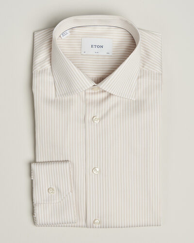 Eton Slim Fit Signature Twill Striped Shirt Beige
