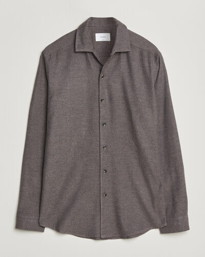 Eton Casual Fit One Piece Collar Flannel Shirt Dark Brown