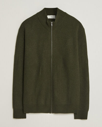 Les Deux Wool Rib Knitter Zip Rosin Green